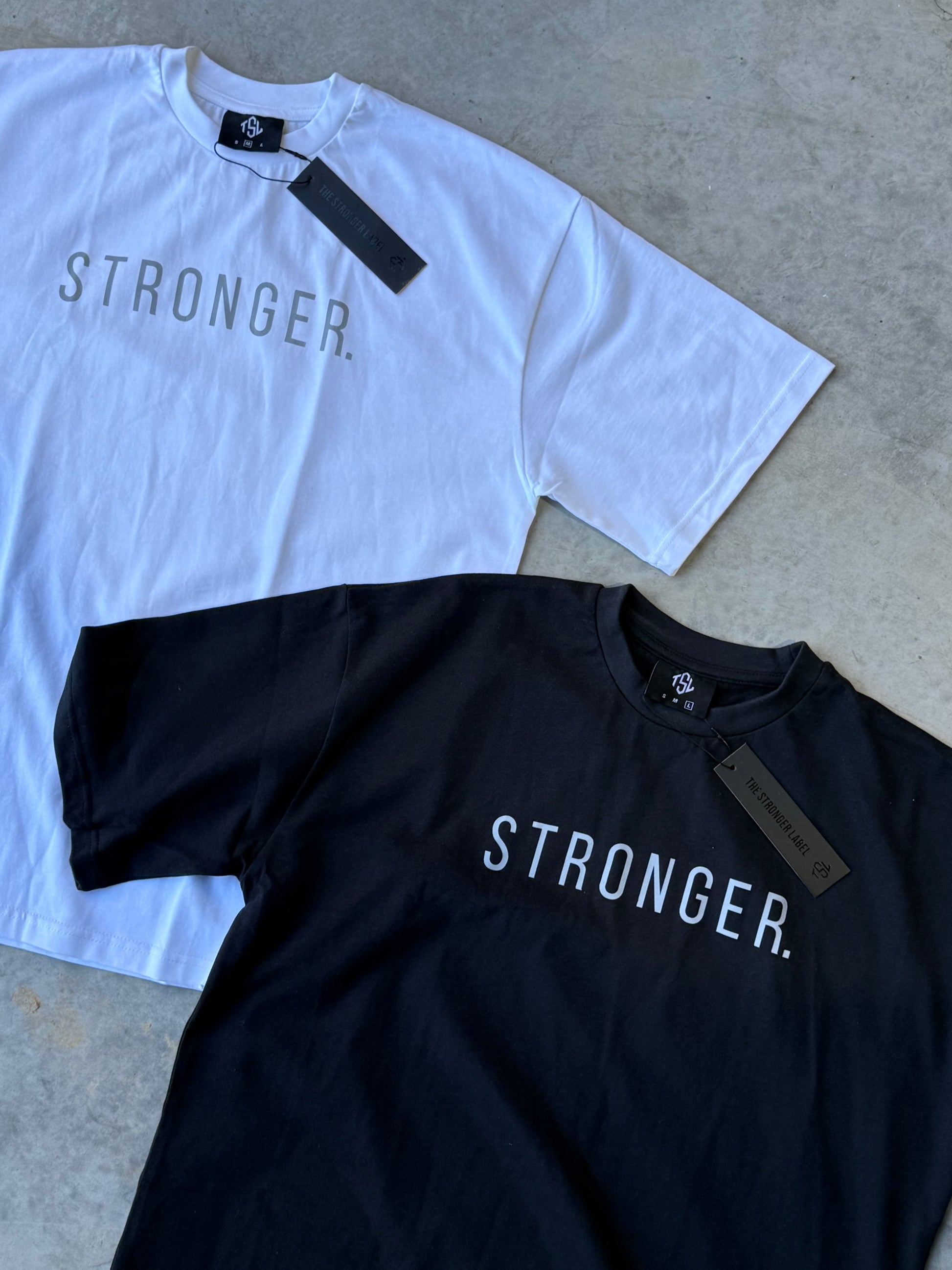 TSL Oversized Tee White and black frontside laid flat – heavyweight cotton gym t-shirt in streetwear style from Australian activewear brand